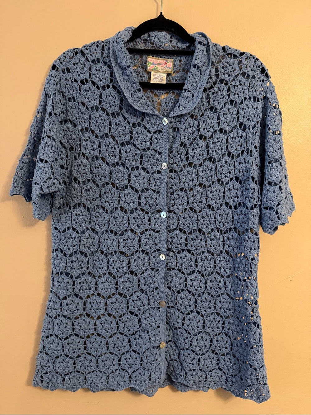 April Cornell Crochet Button-Front Top - Blue